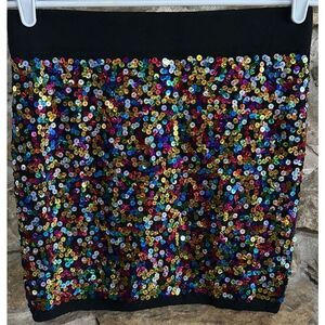 Women’s Say What? All Over Sequin Multi Color Pull On Mini Pencil Skirt Size Lar